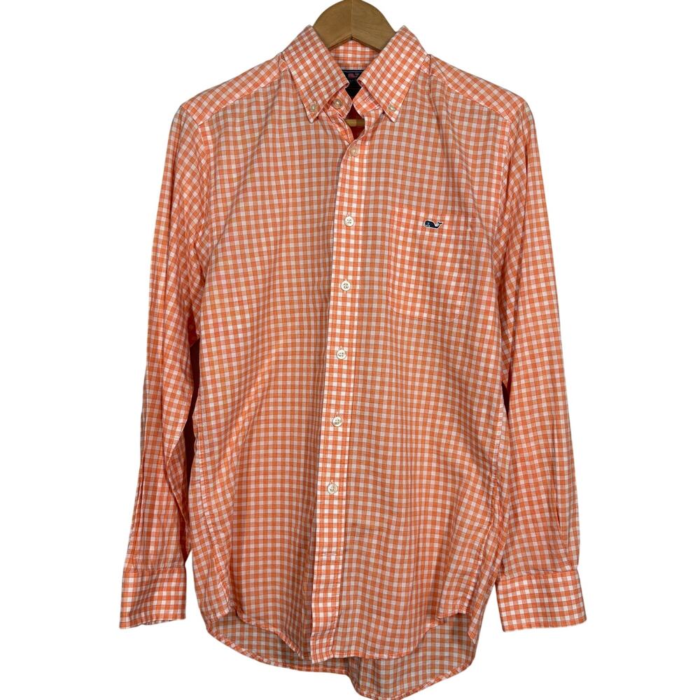 Vineyad Vines Long Sleeve Button Up Shirt Casual Checker Peach White - S